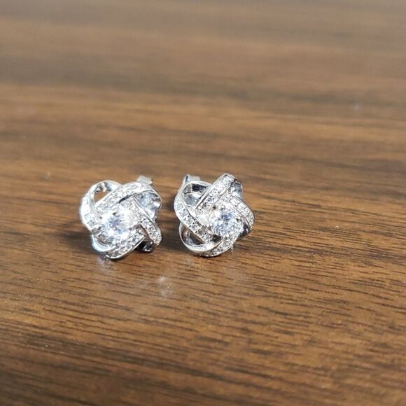 NEW 925 CZ Sterling Silver Love Knot Earrings - Picture 5 of 6